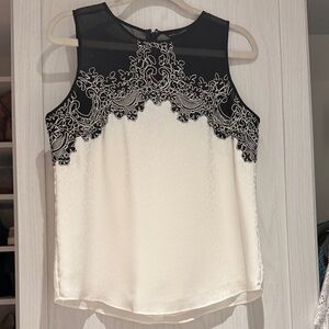 White House Black Market Black and Cream Lace Blouse